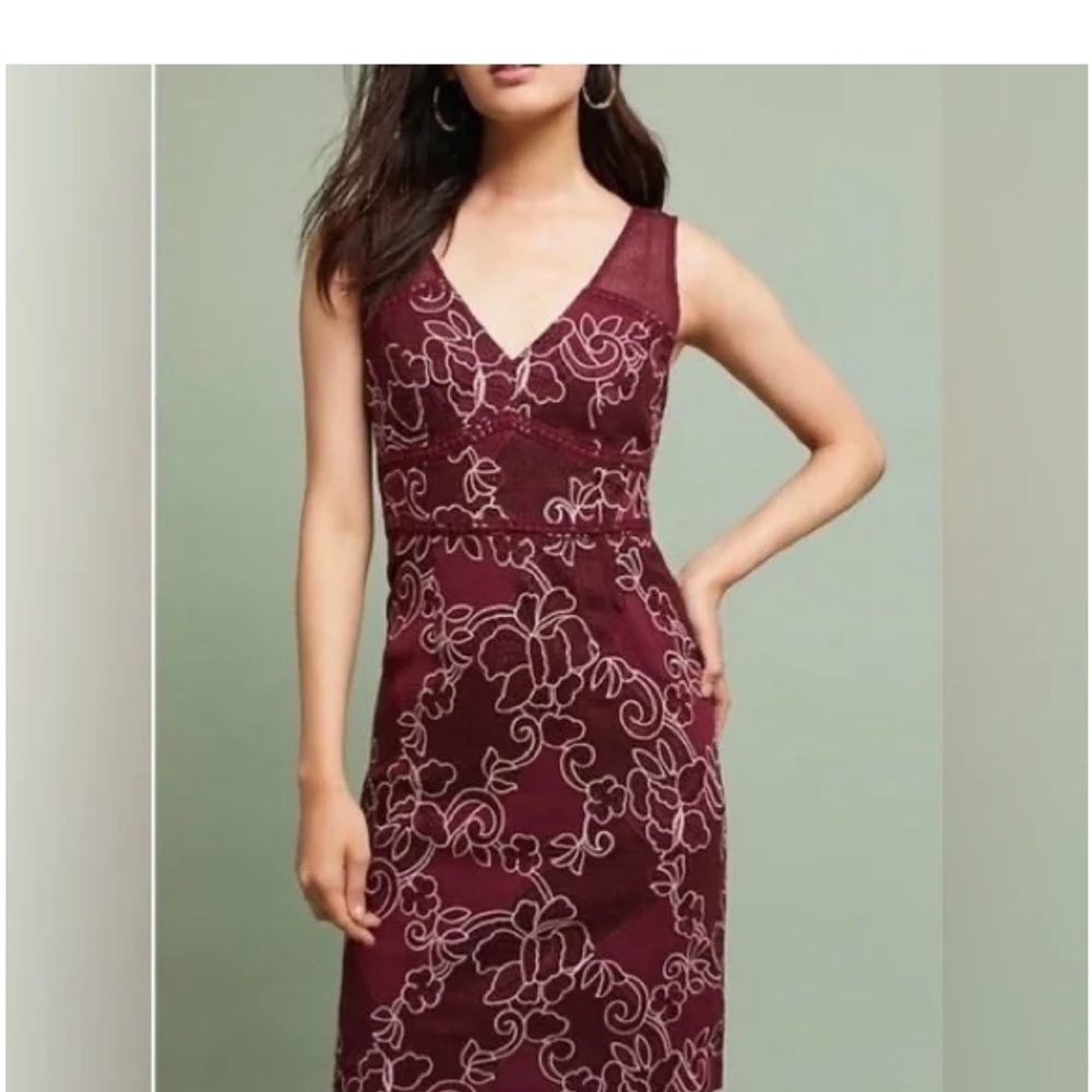 Moulinette Soeurs Dress Size 0 Embroidered  Maroon Anthropologie